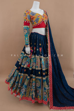Designer Blue Soft Silk Chaniya Choli with Peacock Motifs & Embroidery – Palkhi Fashion