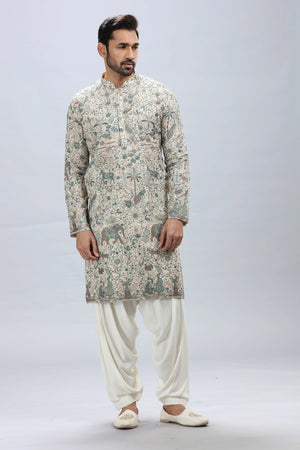 Designer Cream Heritage Embroidered Georgette Kurta Pajama Set – Palkhi Fashion