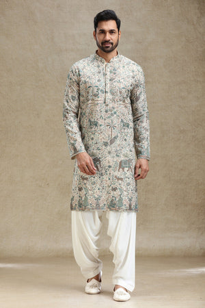 Designer Cream Heritage Embroidered Georgette Kurta Pajama Set – Palkhi Fashion