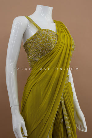 Designer Hazel Ready - to - Wear Palazzo Saree with Handwork – Palkhi Fashion