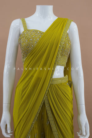 Designer Hazel Ready - to - Wear Palazzo Saree with Handwork – Palkhi Fashion