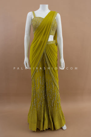 Designer Hazel Ready - to - Wear Palazzo Saree with Handwork – Palkhi Fashion