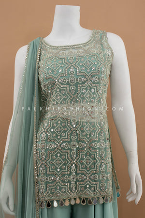 Designer Indo - Western Teal Palazzo Suit with Crop top – Palkhi Fashion