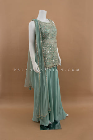 Designer Indo - Western Teal Palazzo Suit with Crop top – Palkhi Fashion