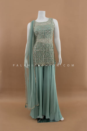 Designer Indo - Western Teal Palazzo Suit with Crop top – Palkhi Fashion