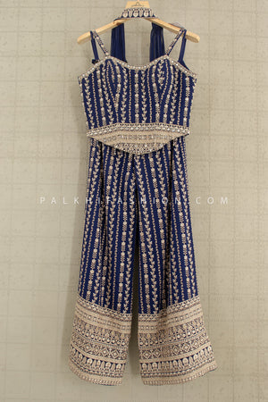 Designer Navy Blue Palazzo Set with Beaded Corset Top – Shop Palkhi Fashion