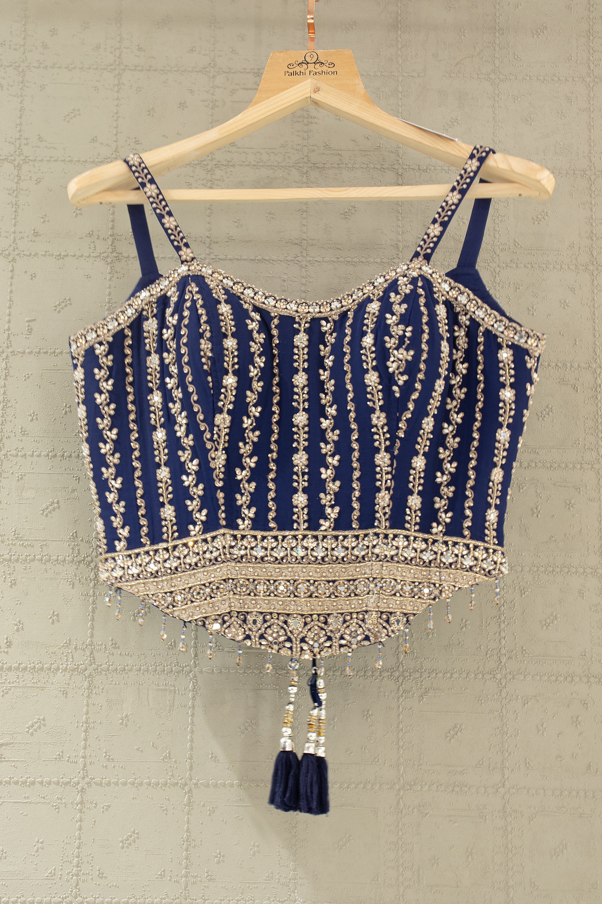 Designer Navy Blue Palazzo Set with Beaded Corset Top – Shop Palkhi Fashion