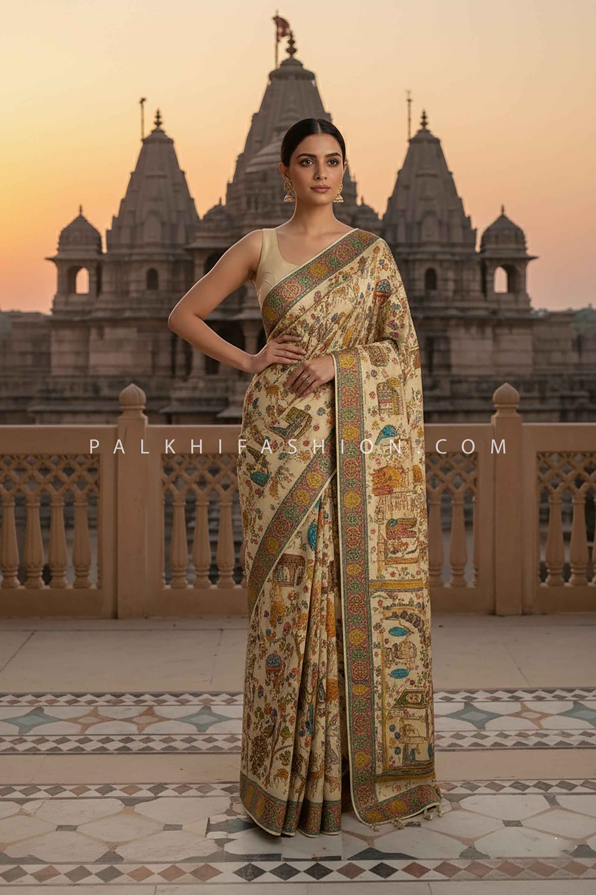 🪔 Divine Drapes: Ramayana Heritage Silk Saree – Palkhi Fashion