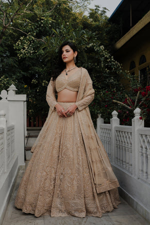 Divine Flair: Gold Tulle Celebrity Inspired Designer Lehenga Choli
