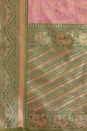 Elegant Lilac/Green Kanjivaram Woven Silk Saree – Palkhi Fashion