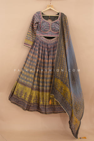 Elegant Multicolor Printed Silk Designer Lehenga Choli – Palkhi Fashion