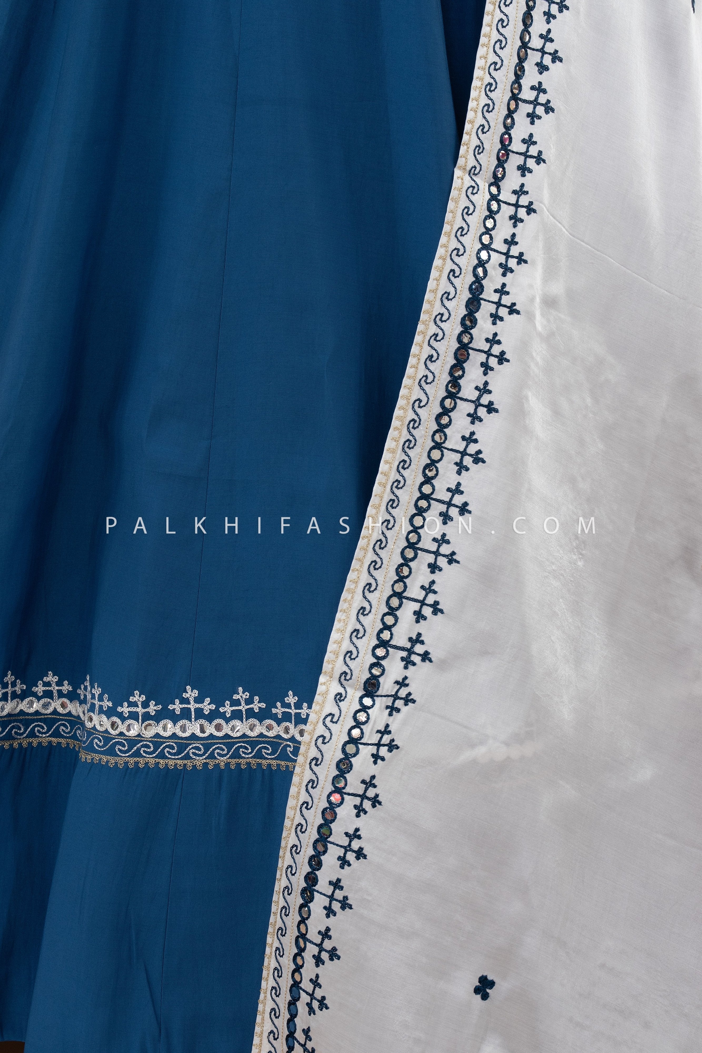 Elegant Powder Blue Navratri Chaniya Choli with Mirror & Embroidery – Palkhi Fashion