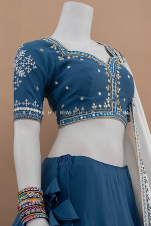 Elegant Powder Blue Navratri Chaniya Choli with Mirror & Embroidery – Palkhi Fashion