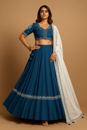 Elegant Powder Blue Navratri Chaniya Choli with Mirror & Embroidery – Palkhi Fashion