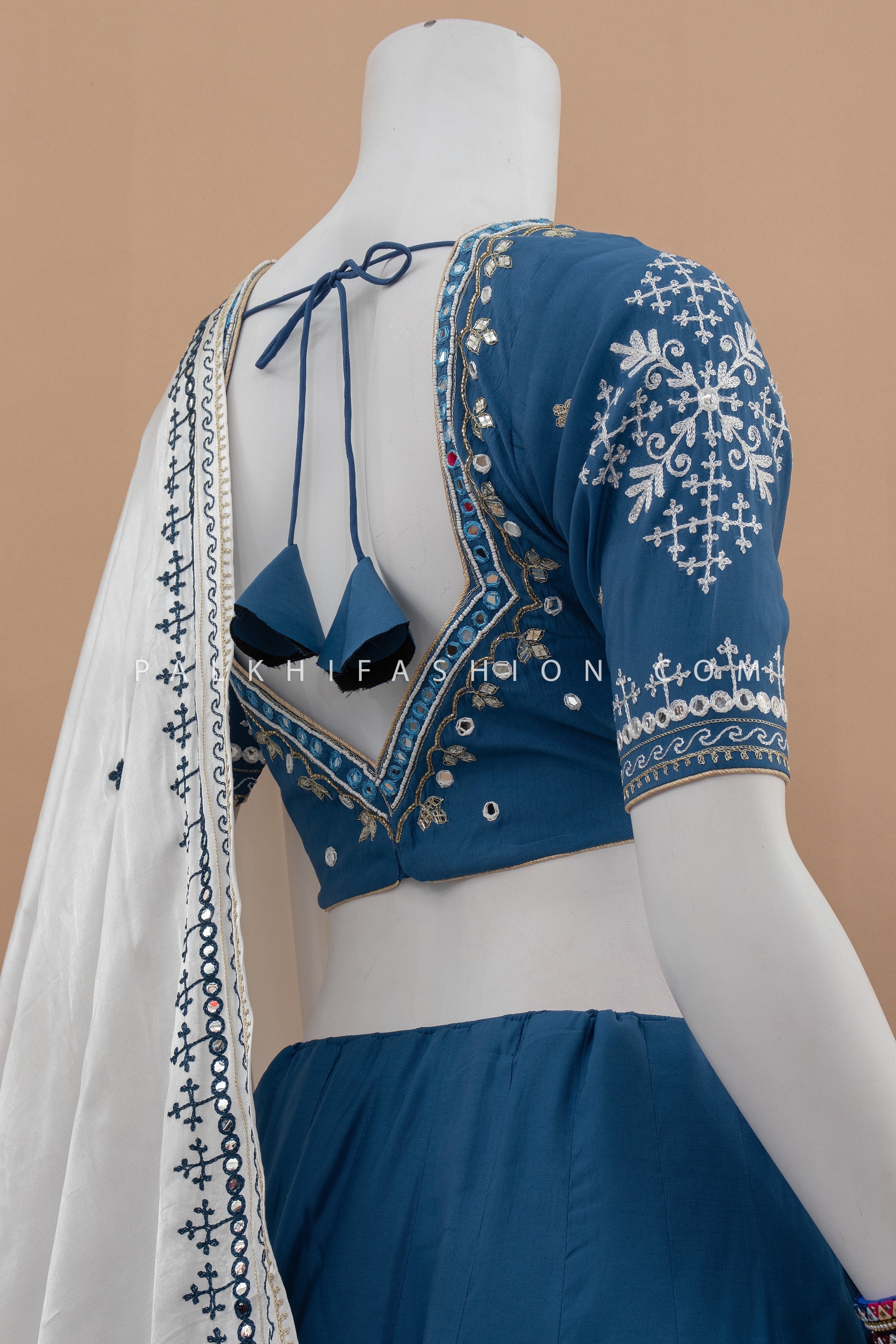 Elegant Powder Blue Navratri Chaniya Choli with Mirror & Embroidery – Palkhi Fashion