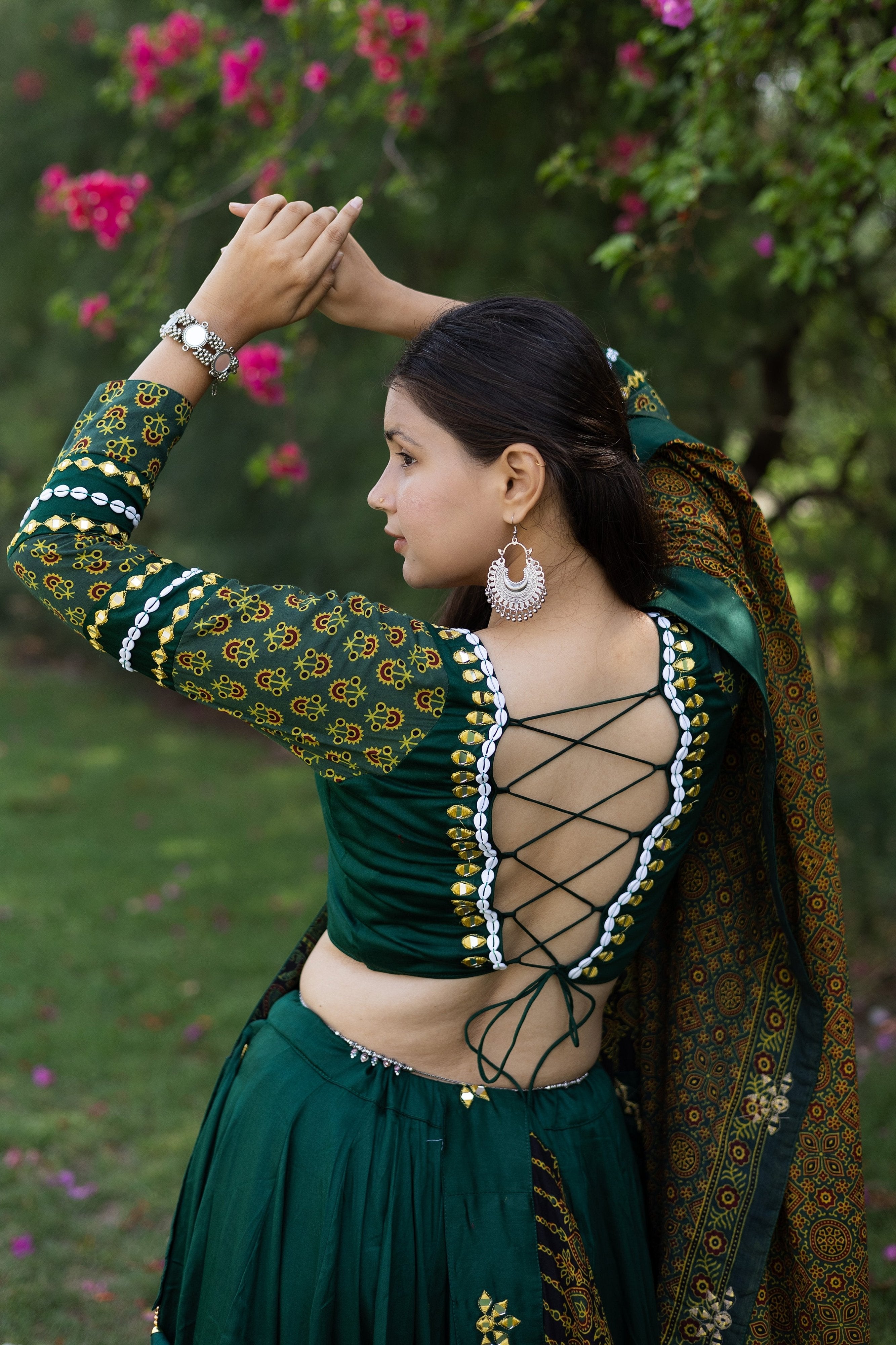 Emerald Green Embroidered Chaniya Choli with Mirror Dupatta β Palkhi Fashion