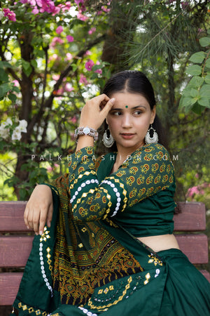 Emerald Green Embroidered Chaniya Choli with Mirror Dupatta β Palkhi Fashion