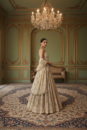 Eternal Ivory Elegance: Stunning Embroidered Designer Anarkali Gown– Palkhi Fashion