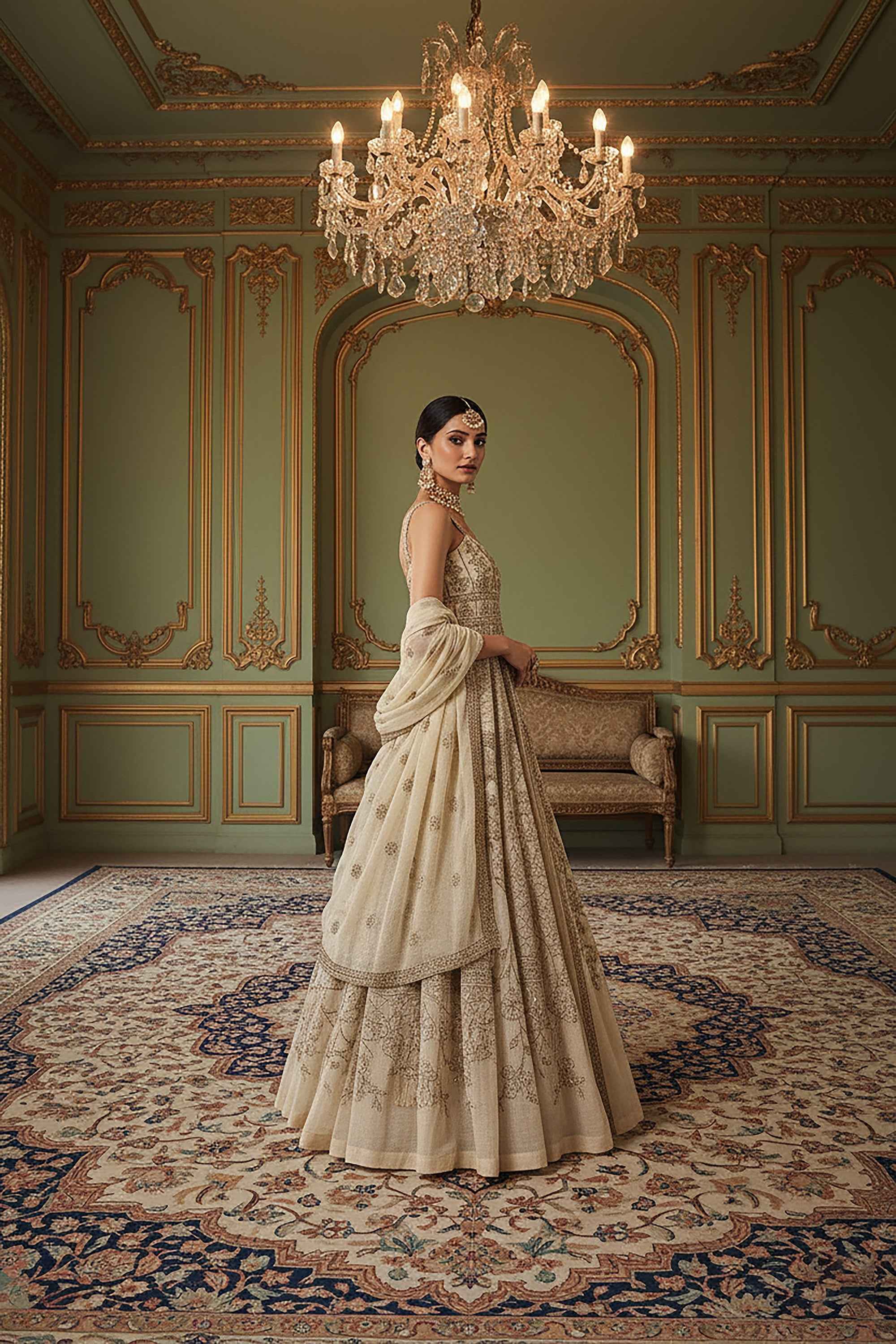 Eternal Ivory Elegance: Stunning Embroidered Designer Anarkali Gown– Palkhi Fashion