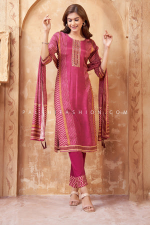Ethereal Elegance: Deep Carmine Straight Cut Cotton Silk Suit – Palkhi Fashion