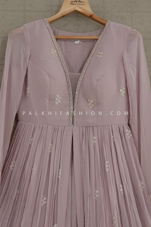 Ethereal Glow: Lilac Bead Embellished Front - Slit Palazzo Set – Palkhi Fashion