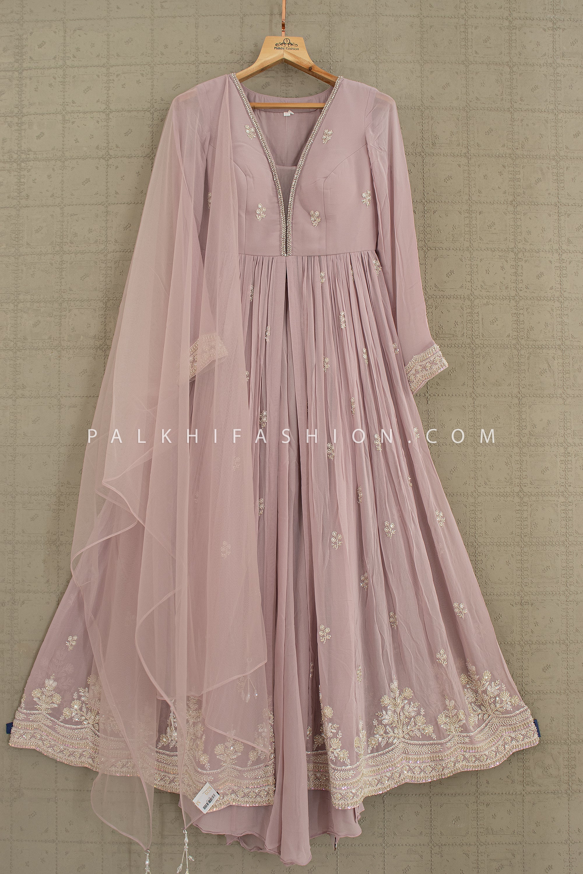 Ethereal Glow: Lilac Bead Embellished Front - Slit Palazzo Set – Palkhi Fashion
