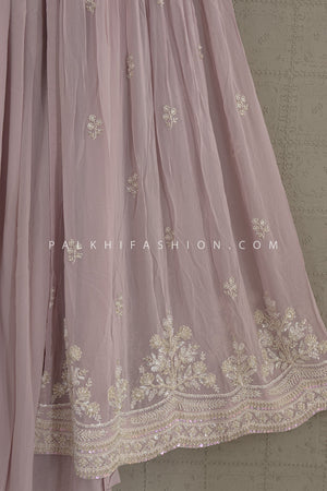 Ethereal Glow: Lilac Bead Embellished Front - Slit Palazzo Set – Palkhi Fashion