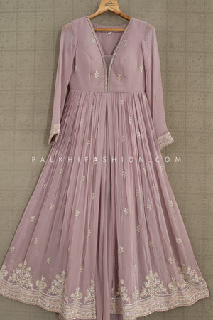 Ethereal Glow: Lilac Bead Embellished Front - Slit Palazzo Set – Palkhi Fashion
