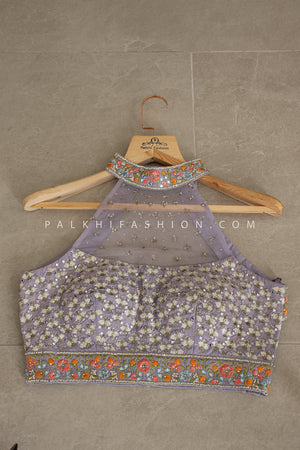 π Ethereal Grace: Lavender Embroidered Lehenga Choli with Halter Mirror Work Blouse β Palkhi Fashion