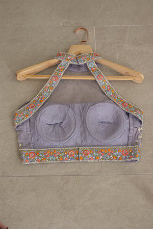 π Ethereal Grace: Lavender Embroidered Lehenga Choli with Halter Mirror Work Blouse β Palkhi Fashion