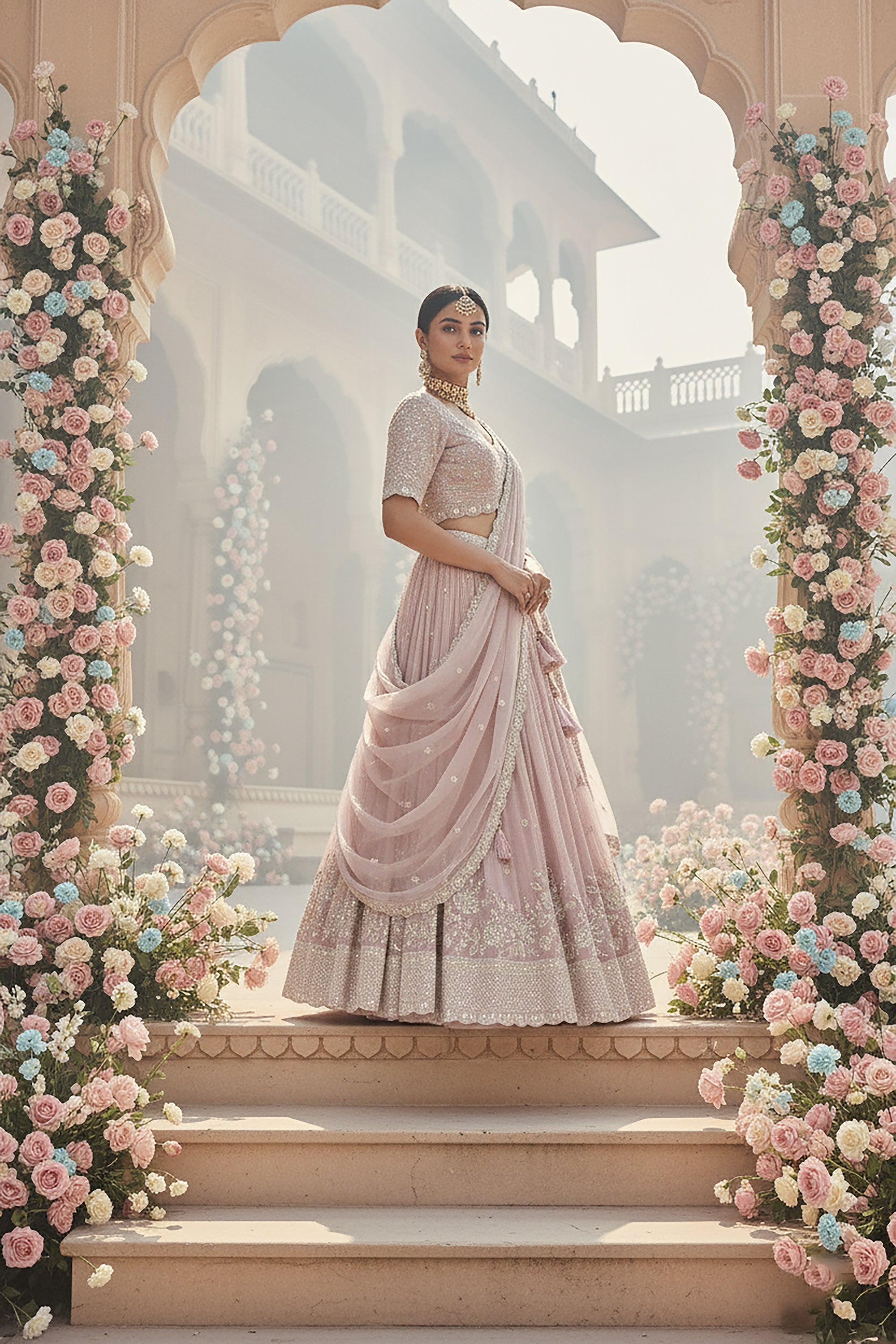 🌸 Ethereal Mauve: Pastel Mauve Designer Lehenga Choli with Handwork – Palkhi Fashion