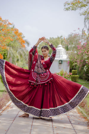Ethnic Maroon Chaniya Choli Set with Ajarakh & Mirrorwork ā Palkhi Fashion