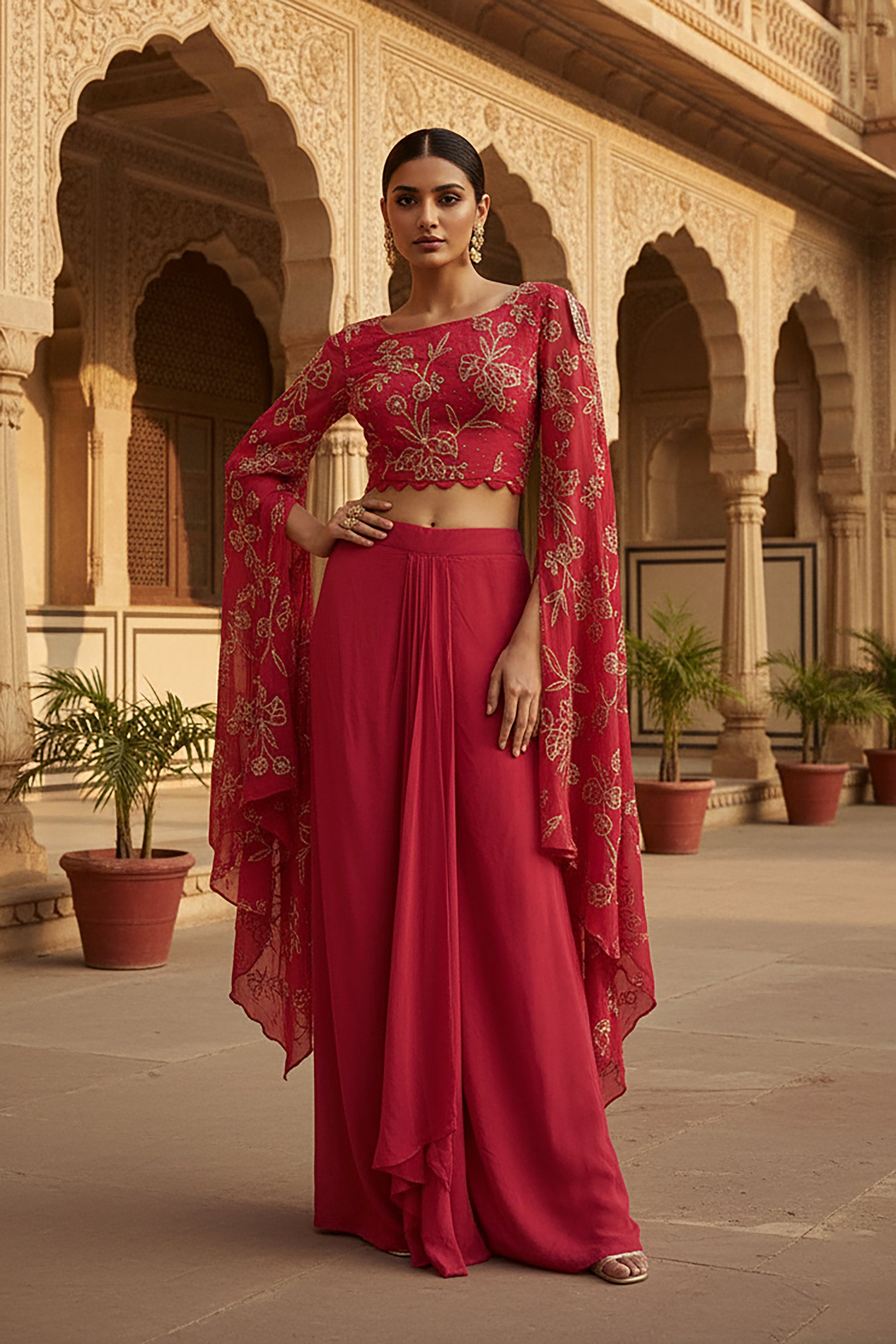 Festive Edit: Rani Pink Indo - Western Tulip Skirt Outfit with Embroidery – Palkhi Fashion