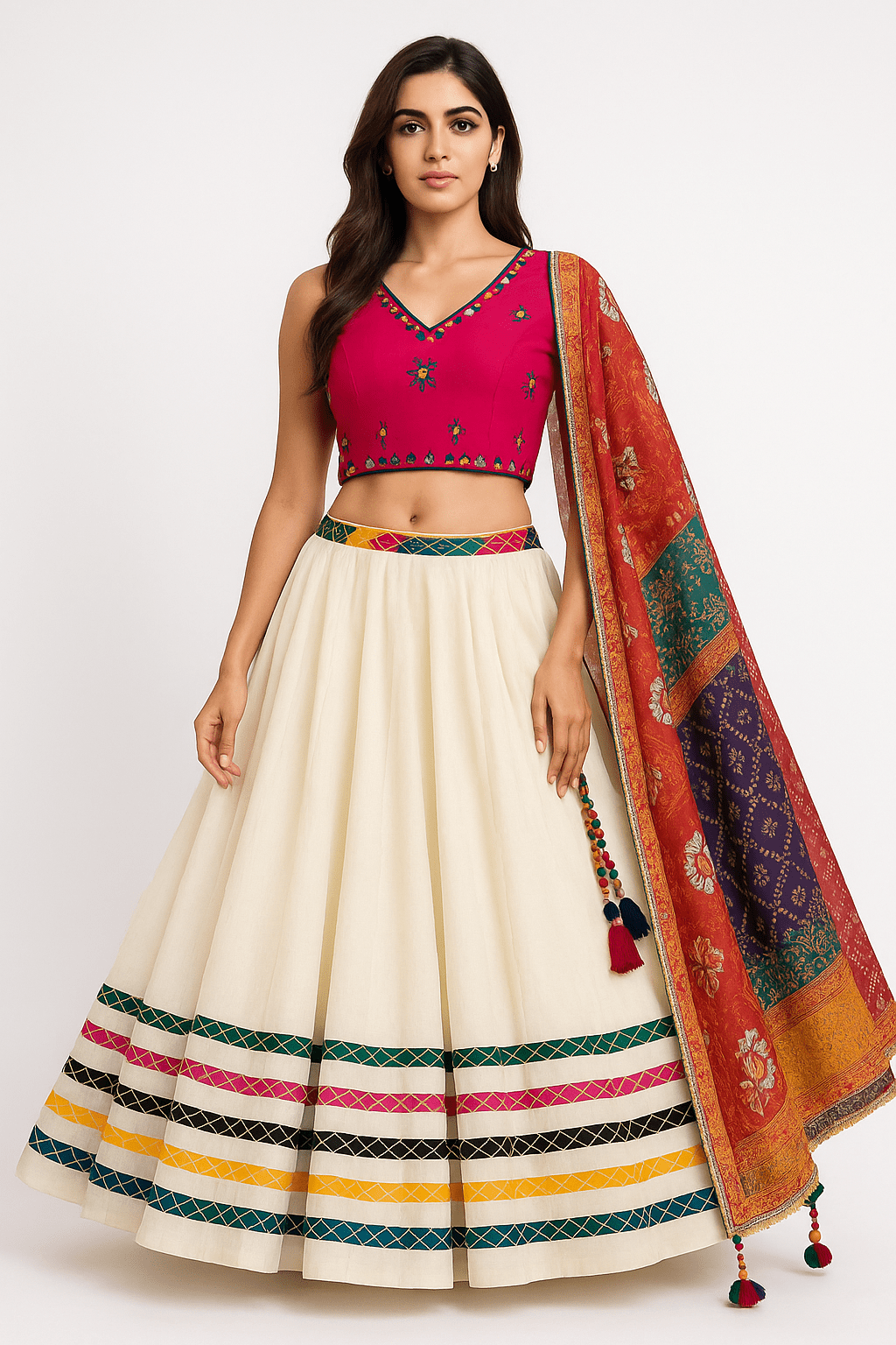 Festive Elegance: Black & Pink Chaniya Choli with Multicolor Bandhani Dupatta – Palkhi Fashion