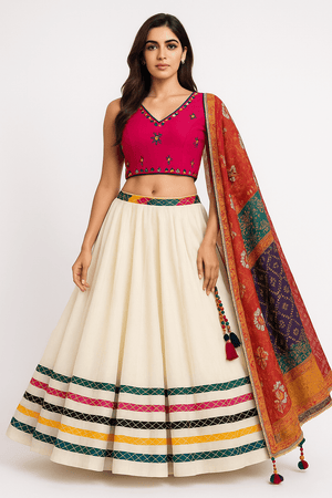 Festive Elegance: Black & Pink Chaniya Choli with Multicolor Bandhani Dupatta – Palkhi Fashion