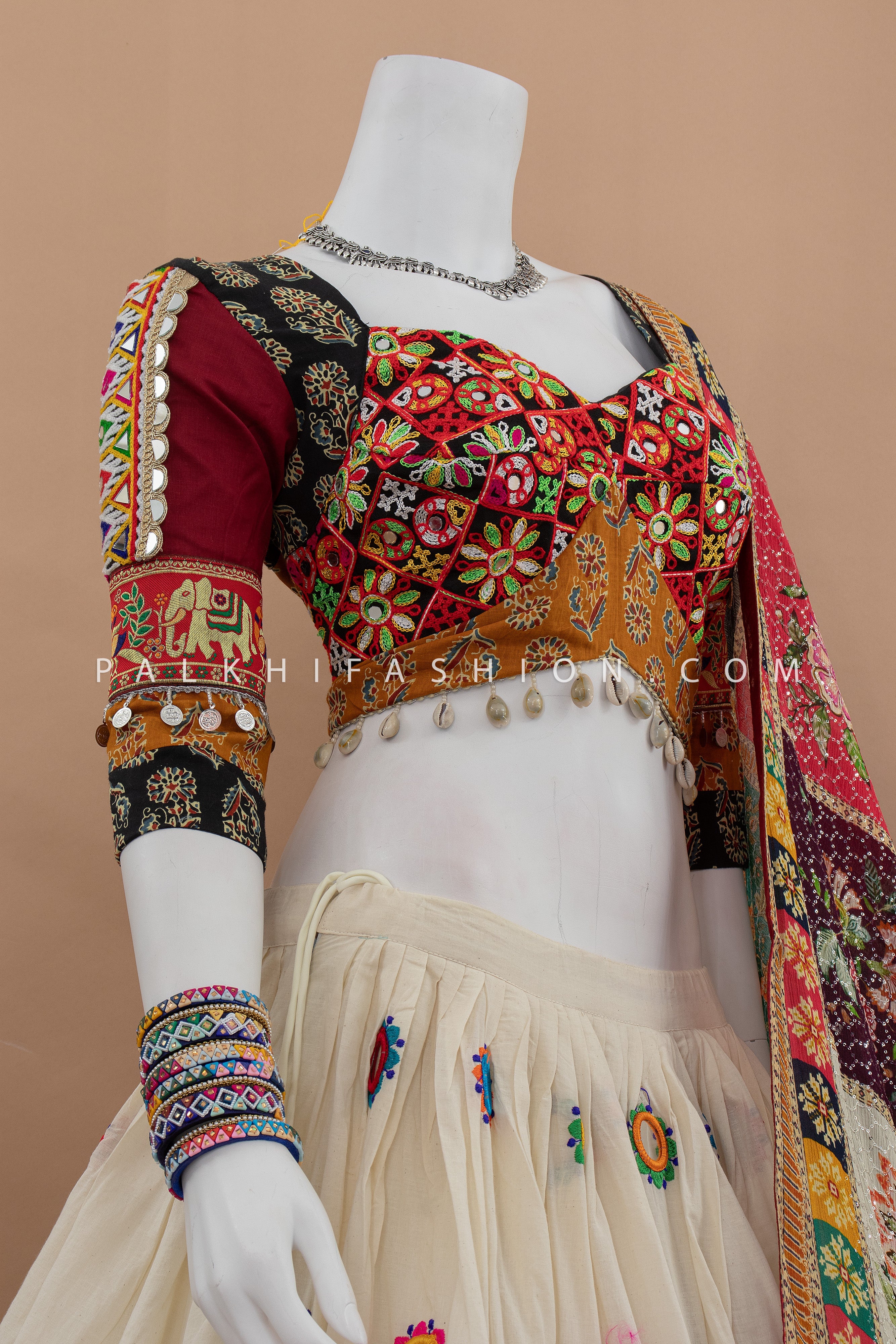 🌟 Festive Elegance: White Designer Multicolor Navratri Chaniya Choli – Palkhi Fashion