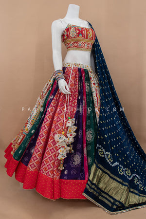 Festive Flair: Multicolor Chaniya Choli with Spaghetti Blouse & Bandhni Silk Dupatta – Palkhi Fashion