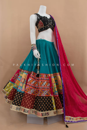 Festive Glow: 10 Meters Teal blue Blue Navratri Chaniya Choli Set – Palkhi Fashion