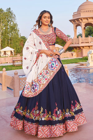 Festive Glow: Blue Mirror Work Navratri Chaniya Choli Set – Palkhi Fashion