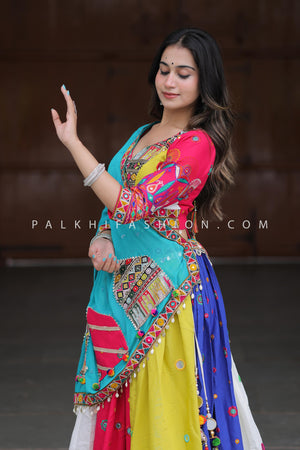 🌸 Festive Grace: Multicolor Katha Work Navratri Chaniya Choli – Palkhi Fashion