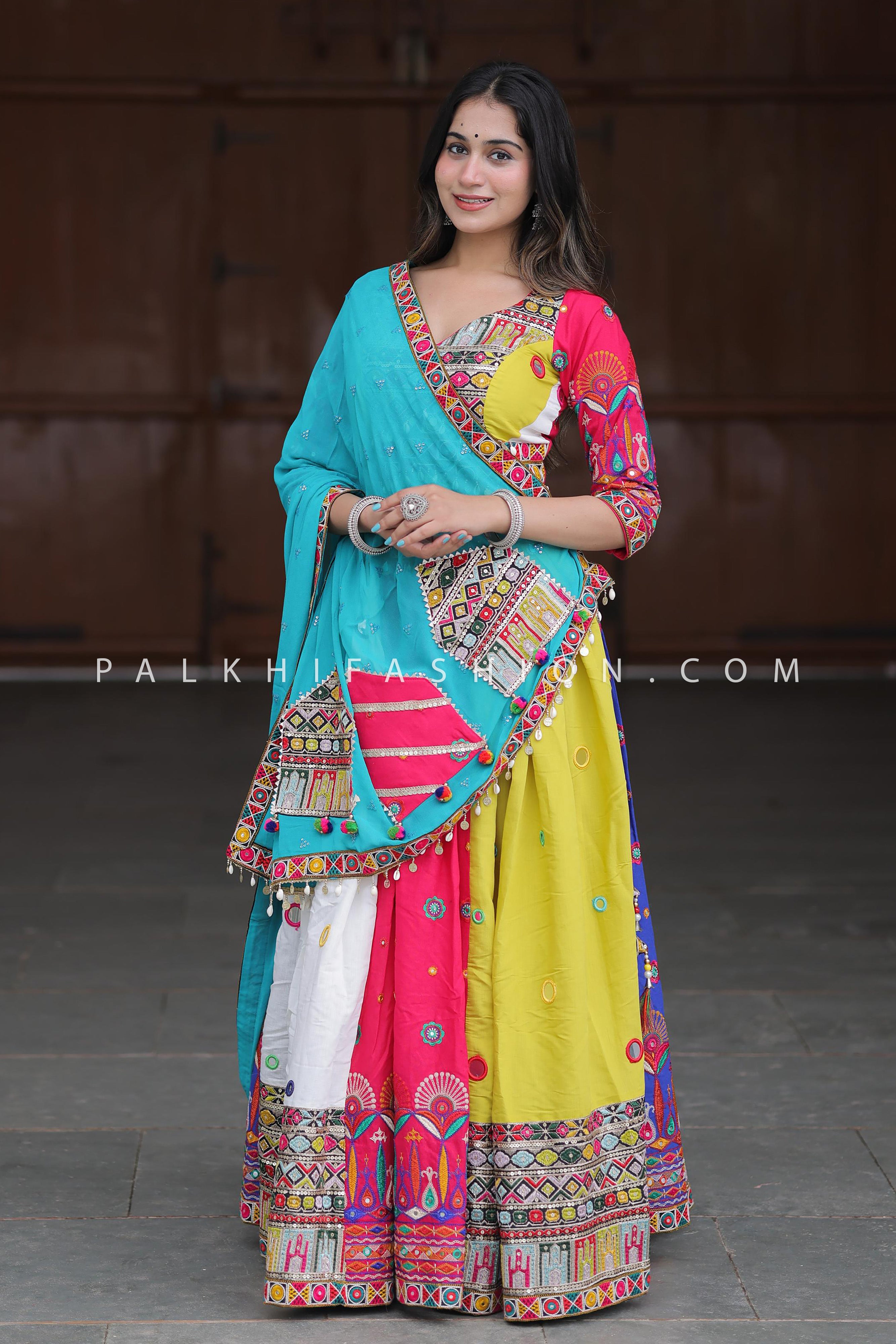 🌸 Festive Grace: Multicolor Katha Work Navratri Chaniya Choli – Palkhi Fashion