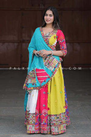 🌸 Festive Grace: Multicolor Katha Work Navratri Chaniya Choli – Palkhi Fashion