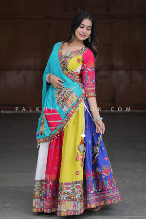 🌸 Festive Grace: Multicolor Katha Work Navratri Chaniya Choli – Palkhi Fashion