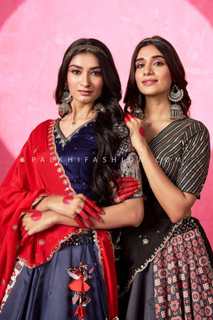 Festive Remix: Black Handcrafted Ajarakh Navratri Chaniya Choli – Palkhi Fashion