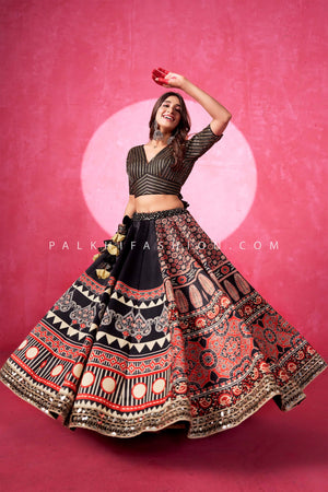 Festive Remix: Black Handcrafted Ajarakh Navratri Chaniya Choli – Palkhi Fashion