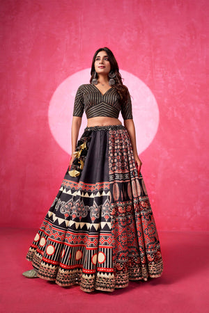 Festive Remix: Black Handcrafted Ajarakh Navratri Chaniya Choli – Palkhi Fashion
