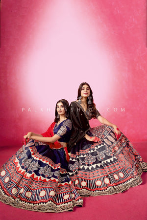 Festive Remix: Blue Handcrafted Ajarakh Navratri Chaniya Choli – Palkhi Fashion