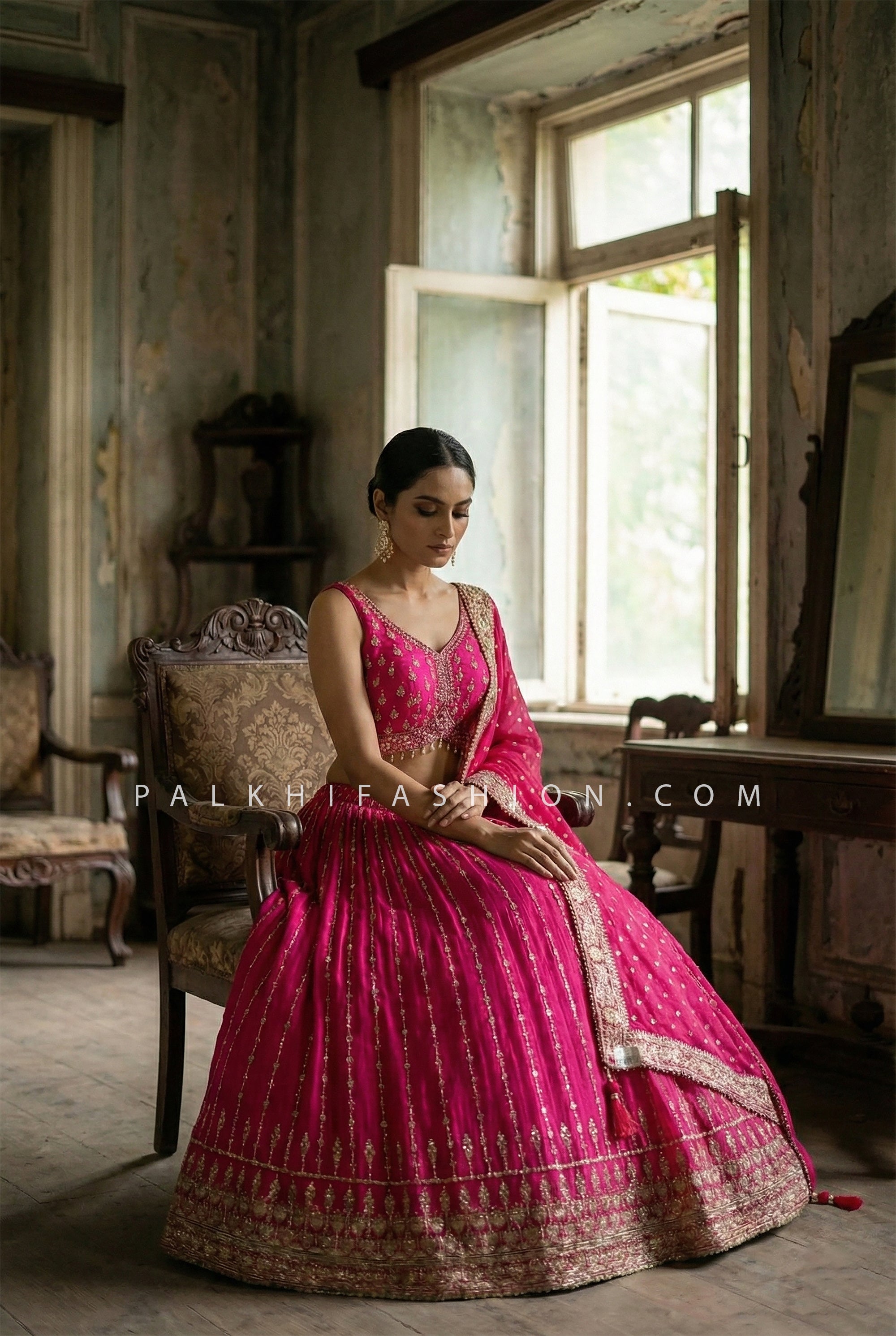 Festive Royal Glow - Fuchsia Silk Lehenga with Kundan & Handwork – Palkhi Fashion