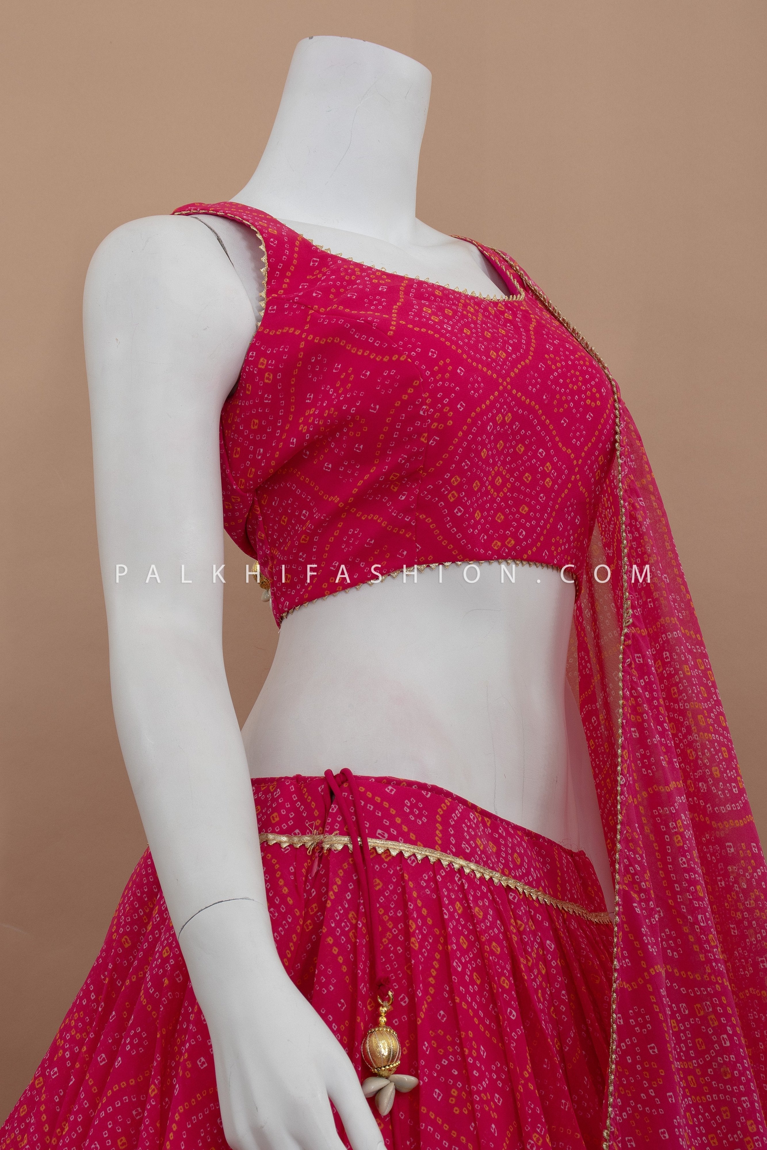 💖 Fuchsia Fest: Pink Georgette Full - Flair Bandhani Chaniya Choli – Palkhi Fashion