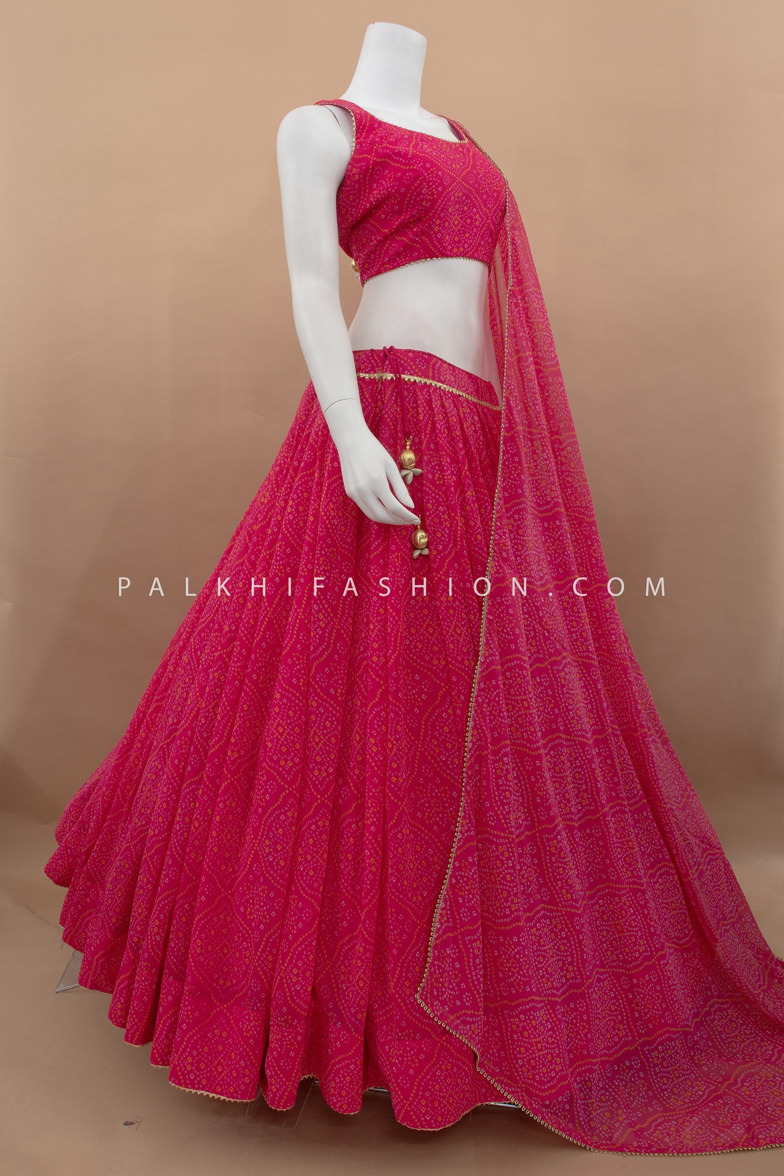💖 Fuchsia Fest: Pink Georgette Full - Flair Bandhani Chaniya Choli – Palkhi Fashion